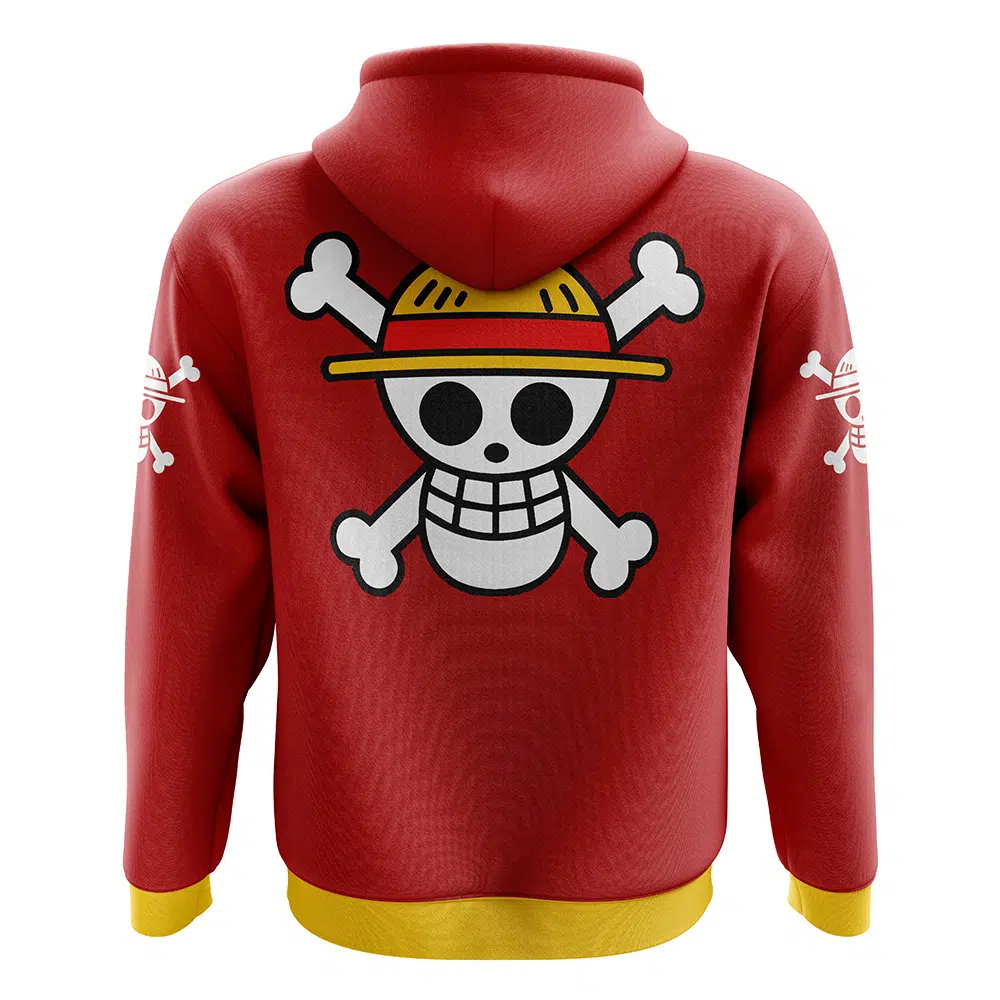 Buildercar - Straw Hats Luffy One Piece Zip Hoodie Jacket - Image 2