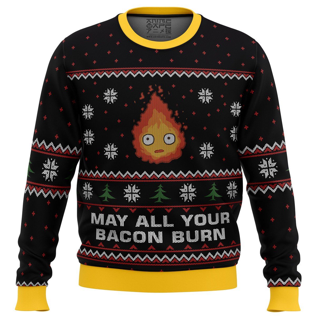 Buildercar - Studio Ghibli May All Your Bacon Burn Calcifer Ugly Christmas Sweater