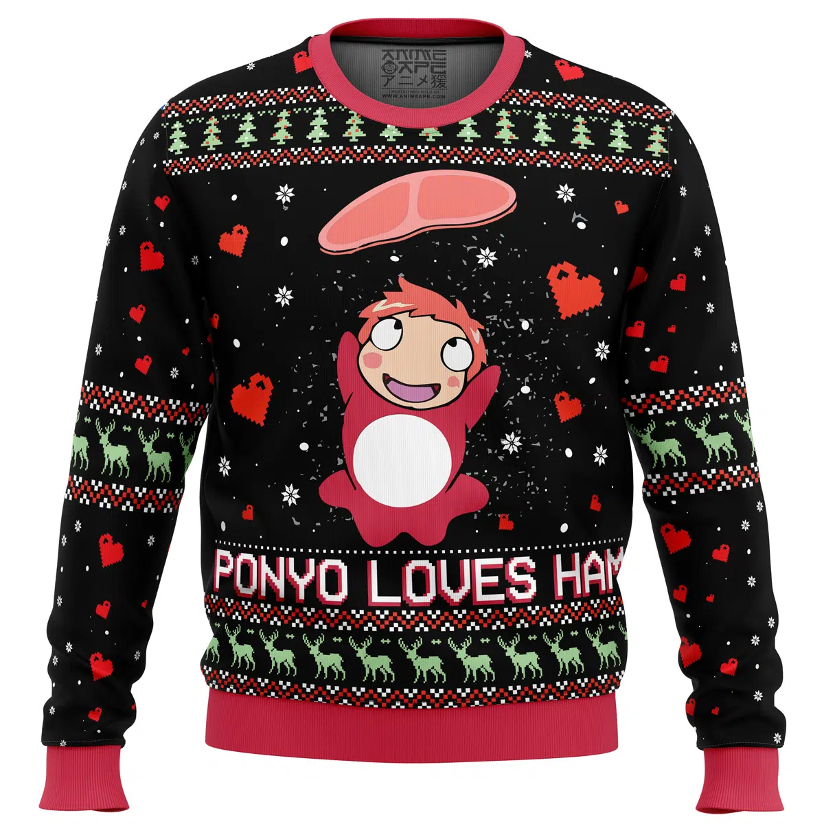 Buildercar - Studio Ghibli Ponyo Loves Ham Miyazaki Ugly Christmas Sweater