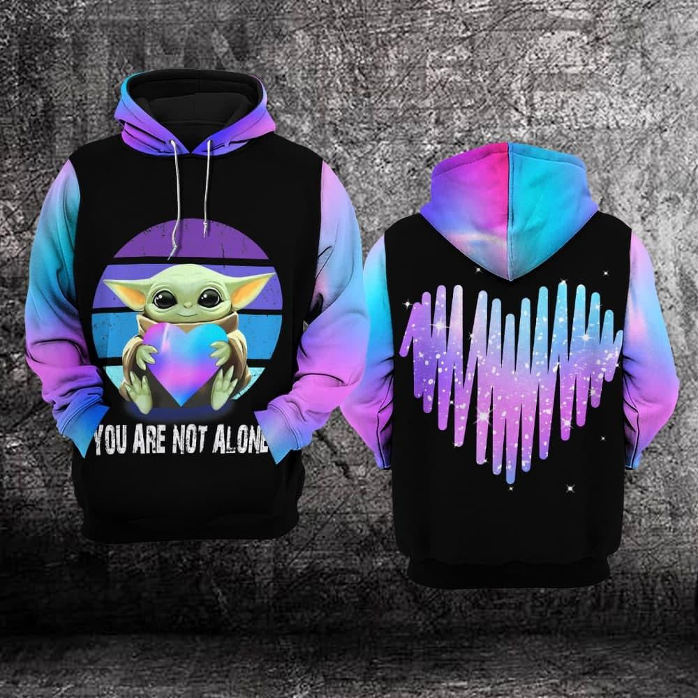Buildercar - Suicide Awareness, Baby Yoda Suicide Awareness, You're Not Alone All Over Print Hoodie