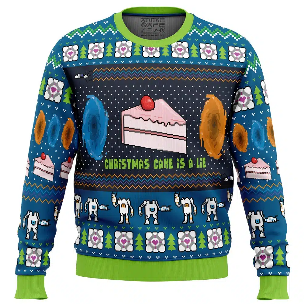 Buildercar - The Christmas Cake Is A Lie Portal 2 Ugly Christmas Sweater