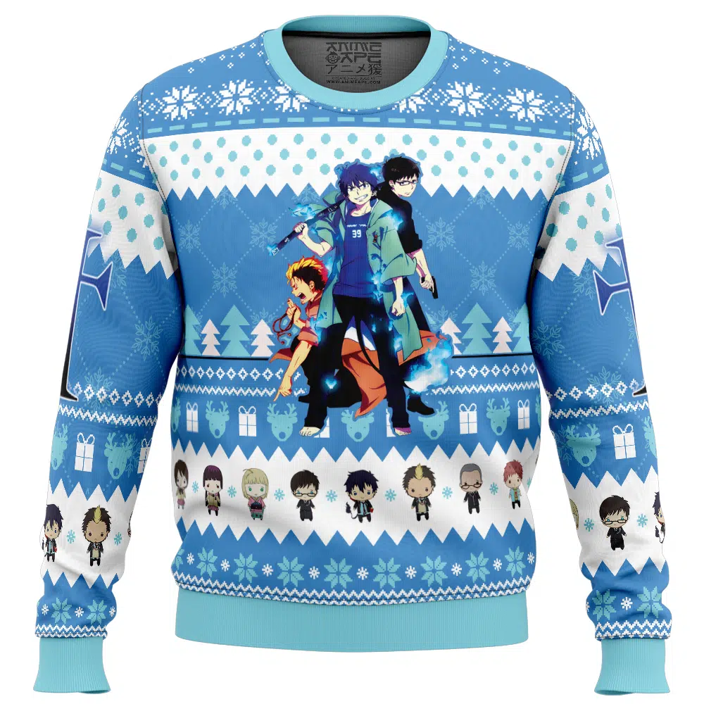 Buildercar - The Trio Blue Exorcist Ugly Christmas Sweater