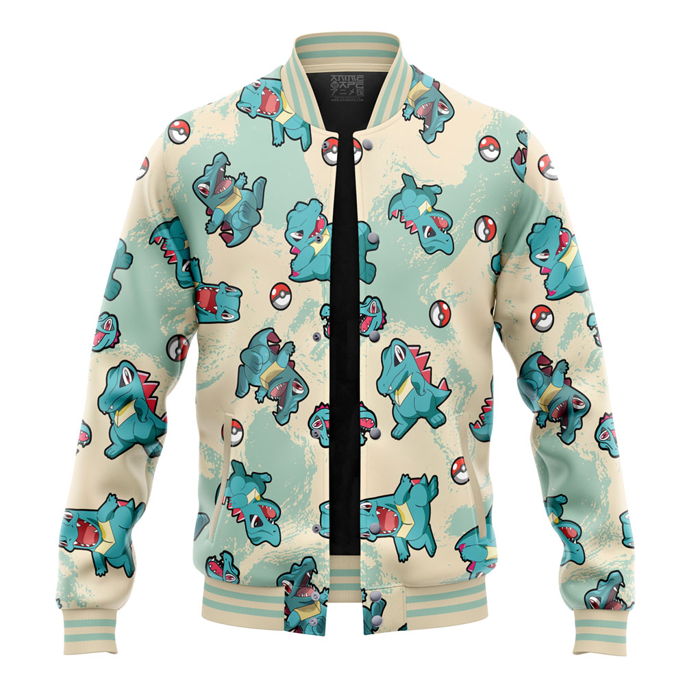 Buildercar - Totodile Pattern Pokemon Varsity Jacket