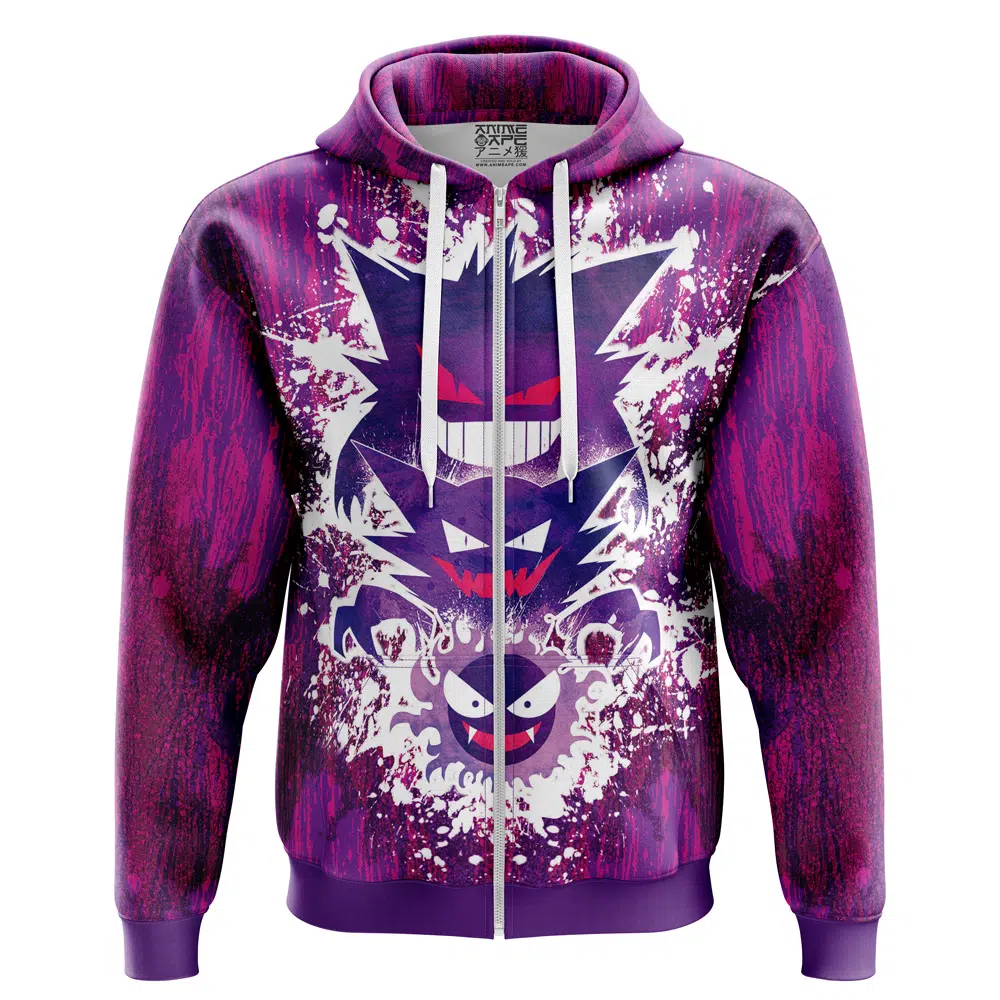 Buildercar - Trippy Ghostly Evolution Ghastly Haunter Gengar Pokemon Zip Hoodie Jacket