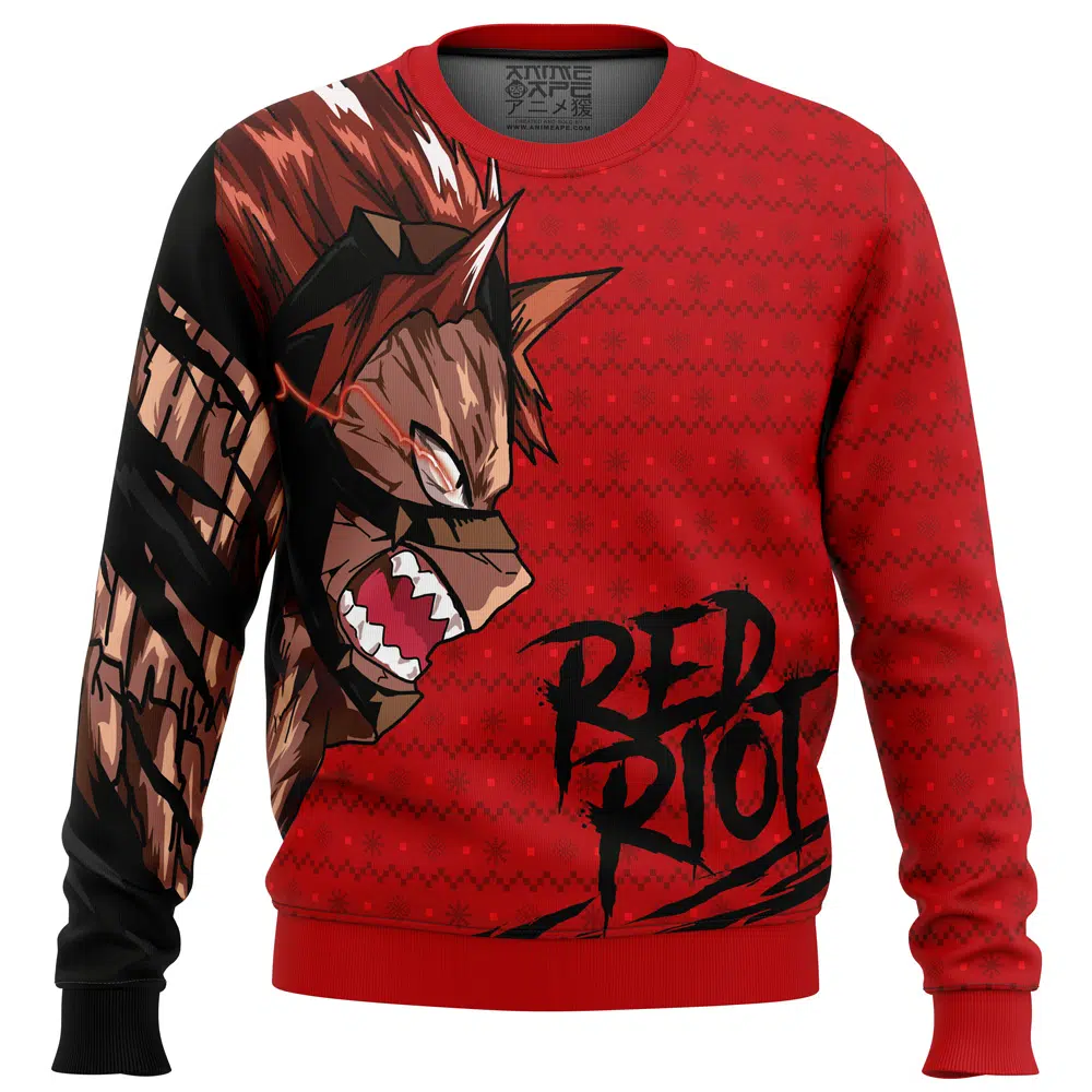 Buildercar - Unbreakable Red Riot My Hero Academia Ugly Christmas Sweater