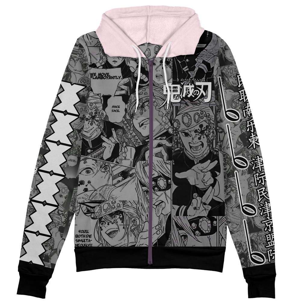 Buildercar - Uzui Tengen Manga Collage Demon Slayer Streetwear Zip Hoodie Jacket - Image 2