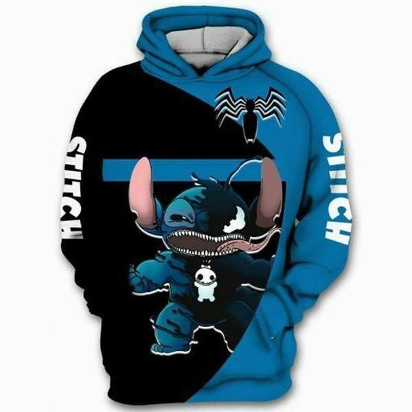 Buildercar - Venom Stitch, Venom Marvel Comics, Stitch Disney All Over Print Hoodie