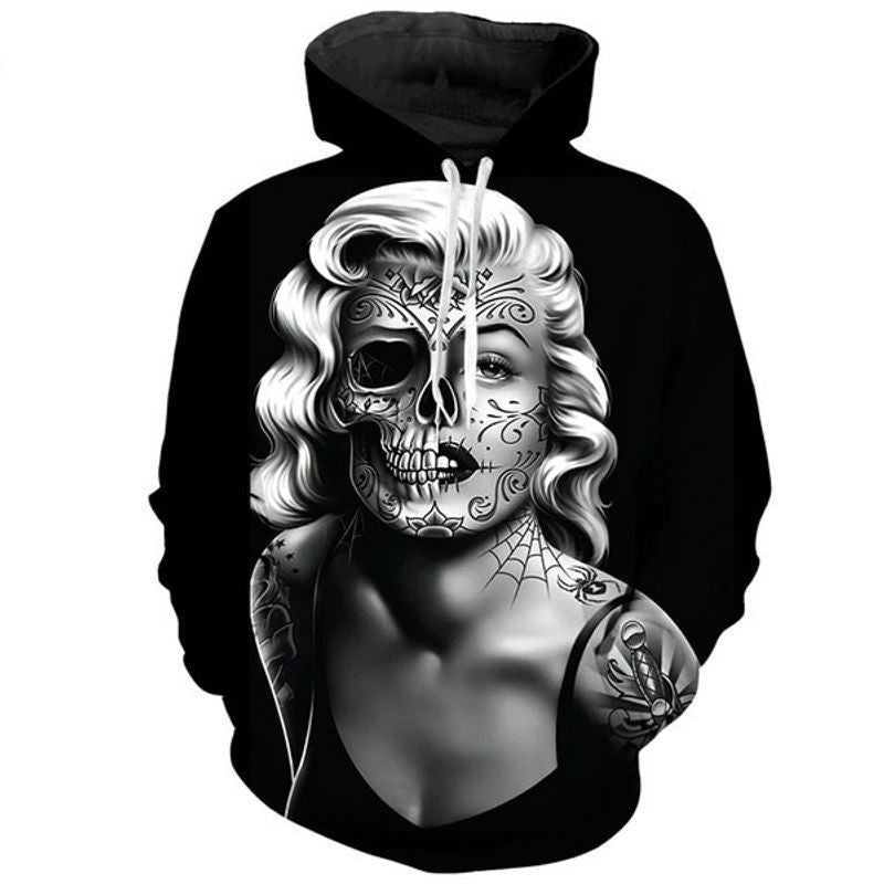Buildercar - Very Cool Marilyn Monroe Half Skull Over Print 3d Hoodie