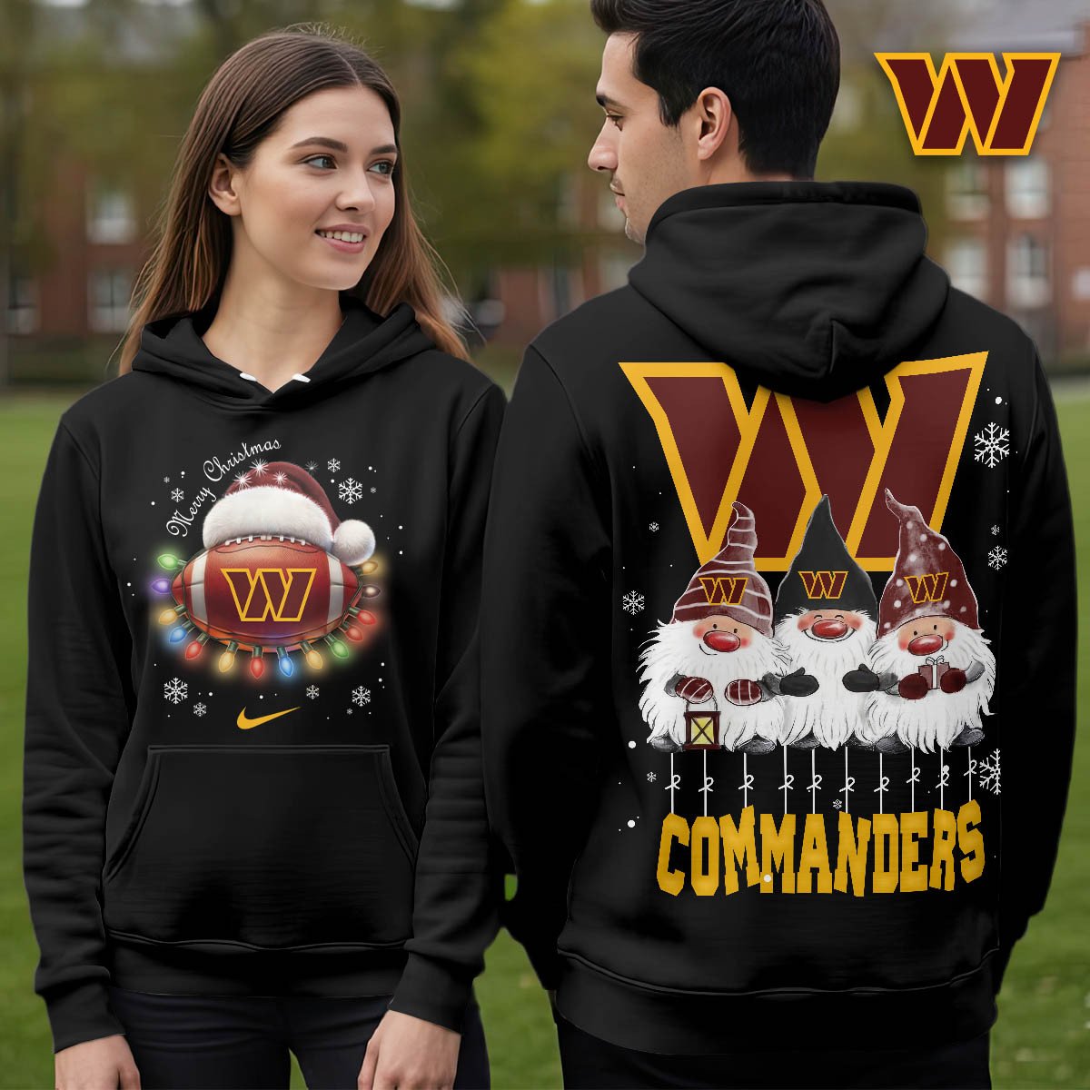 Buildercar - Washington Commanders | Premium NFL Christmas Gnomes Hoodie