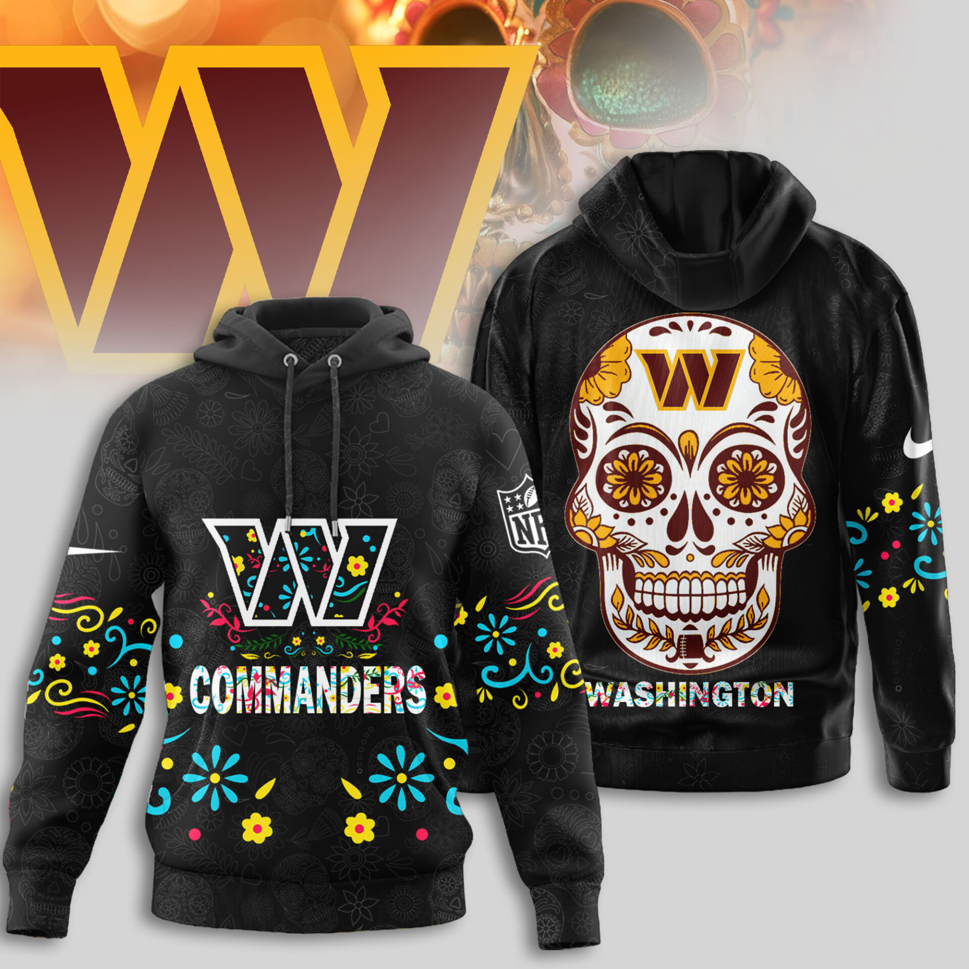 Buildercar - Washington Commanders | Premium NFL Dia de los Muertos Limited Editions Hoodie