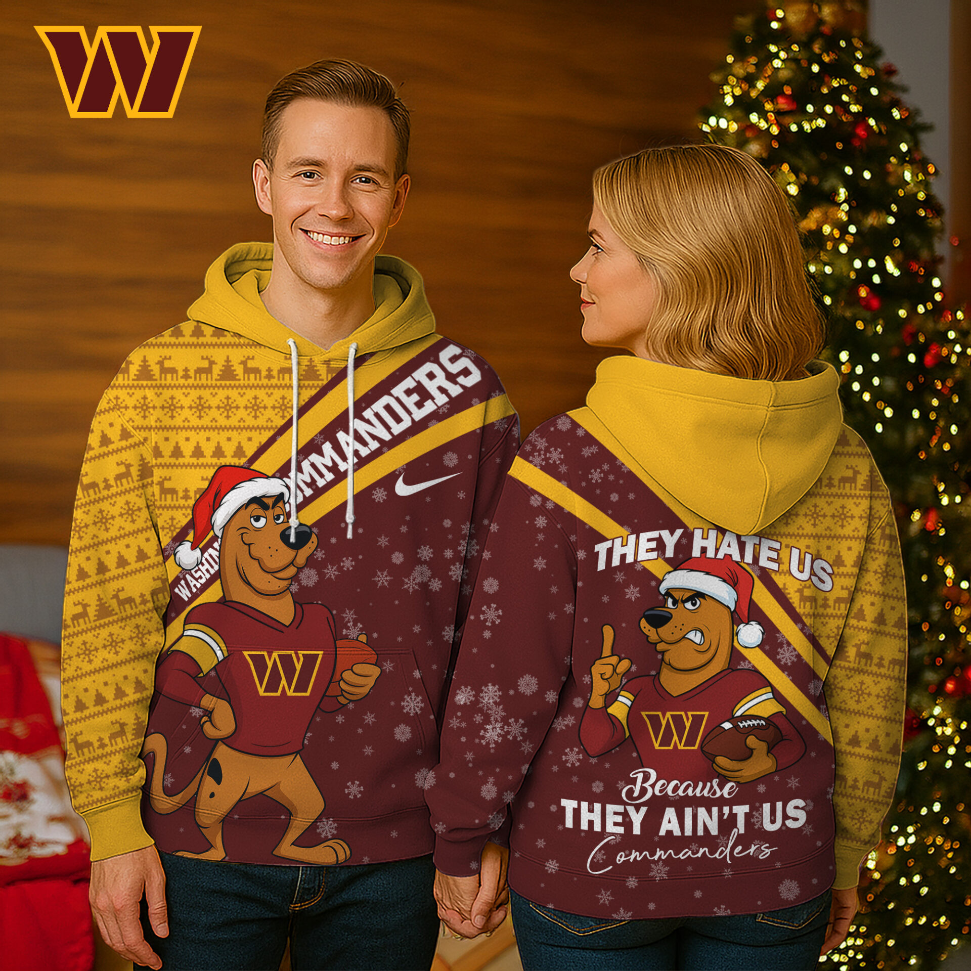 Buildercar - Washington Commanders | Premium NFL Funny Christmas Scooby Doo 3D Hoodie