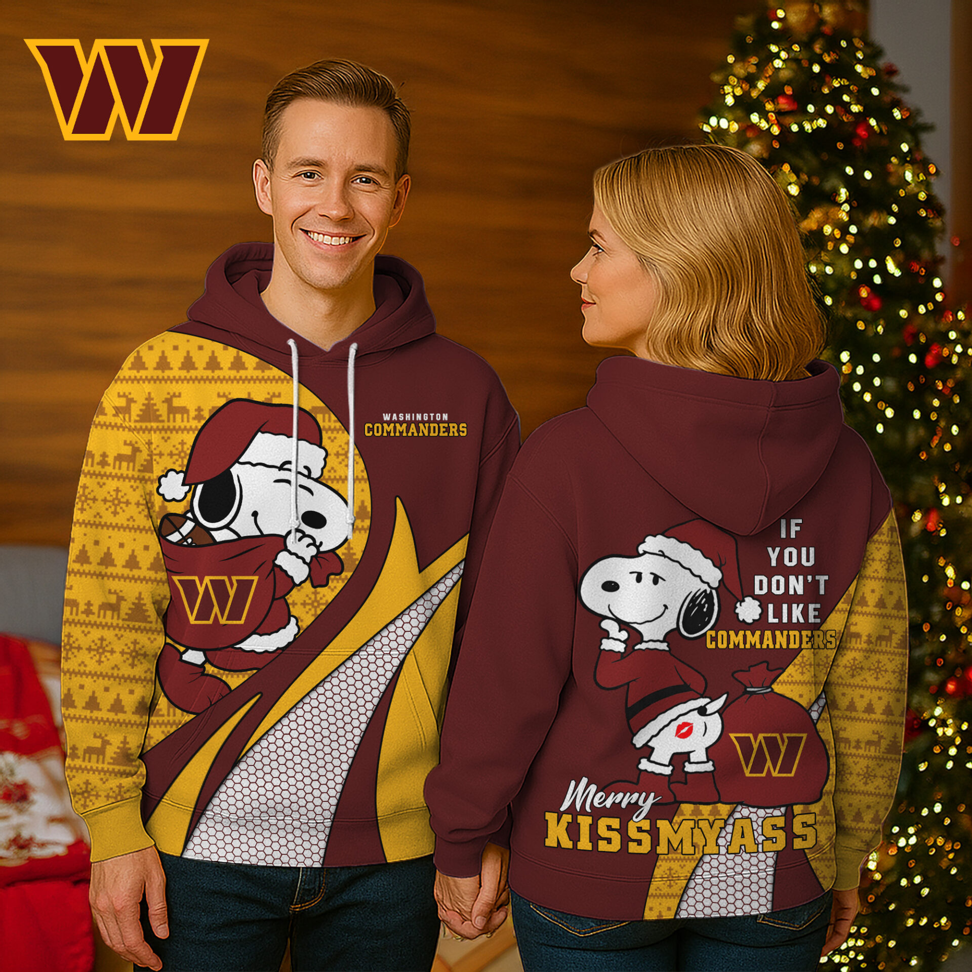 Buildercar - Washington Commanders | Premium NFL Funny Christmas Snoopy 3D Hoodie