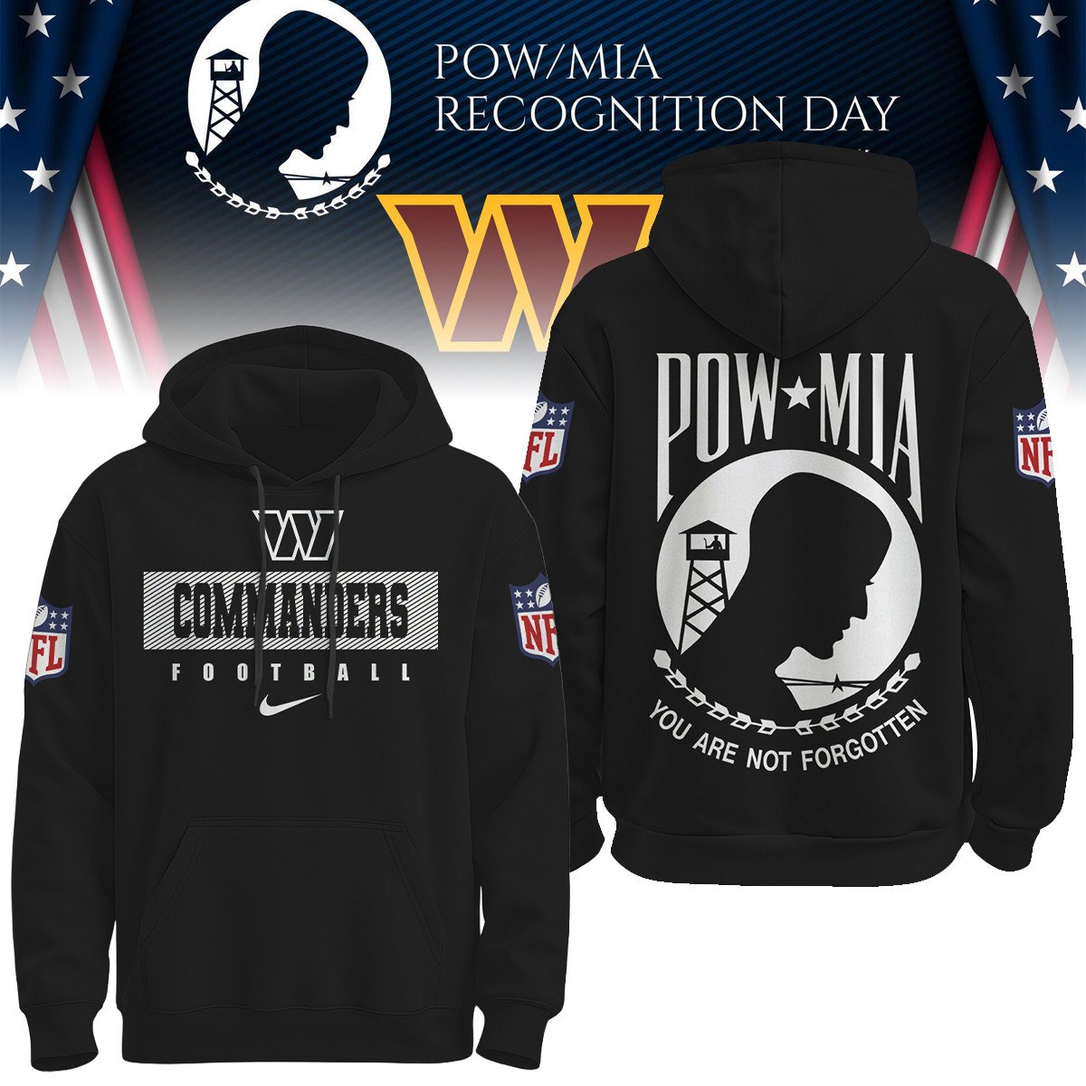 Buildercar - Washington Commanders | Premium NFL Pow Mia Hoodie