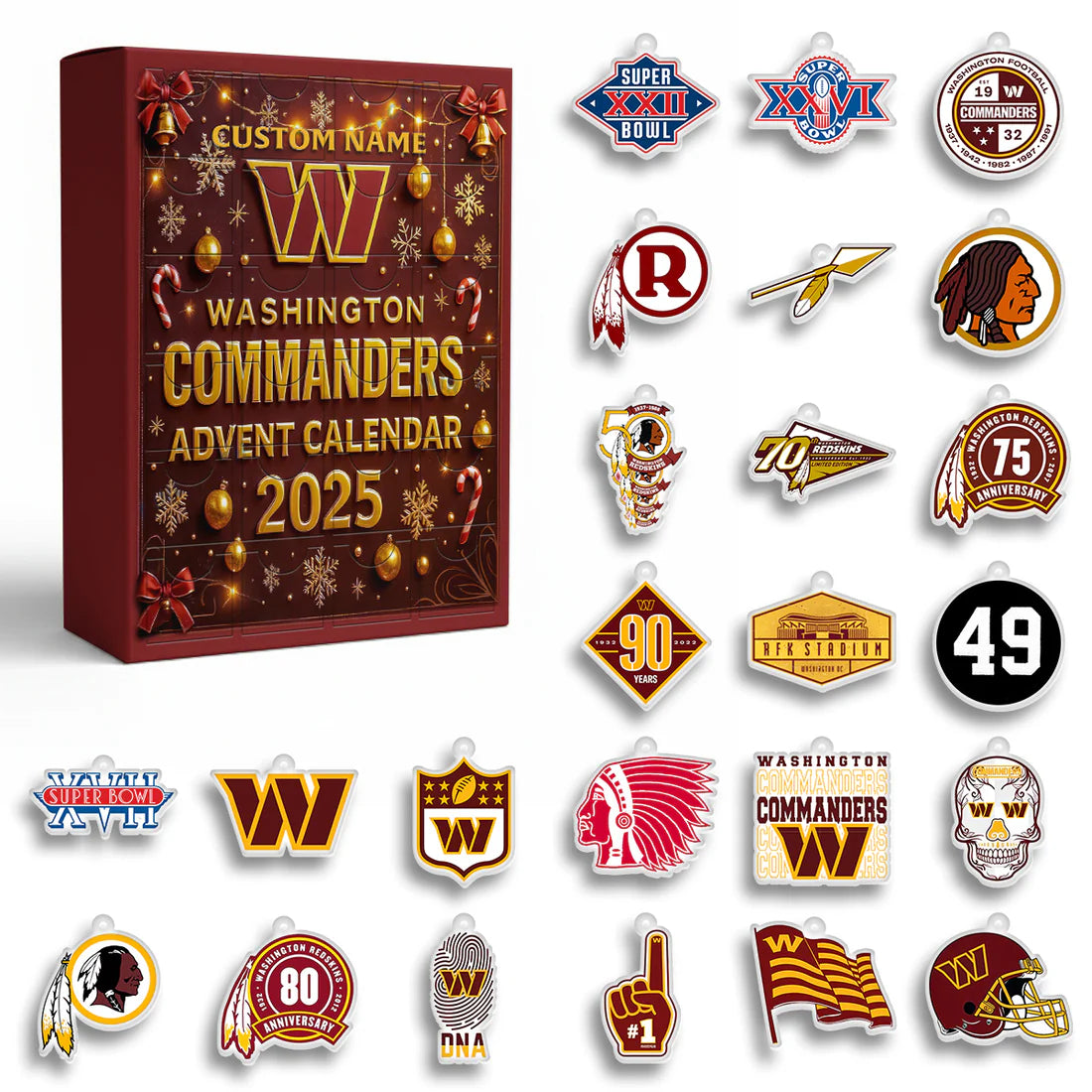 Buildercar - Washington Commanders Advent Calendar 2025 - Christmas Gift -2D Acrylic