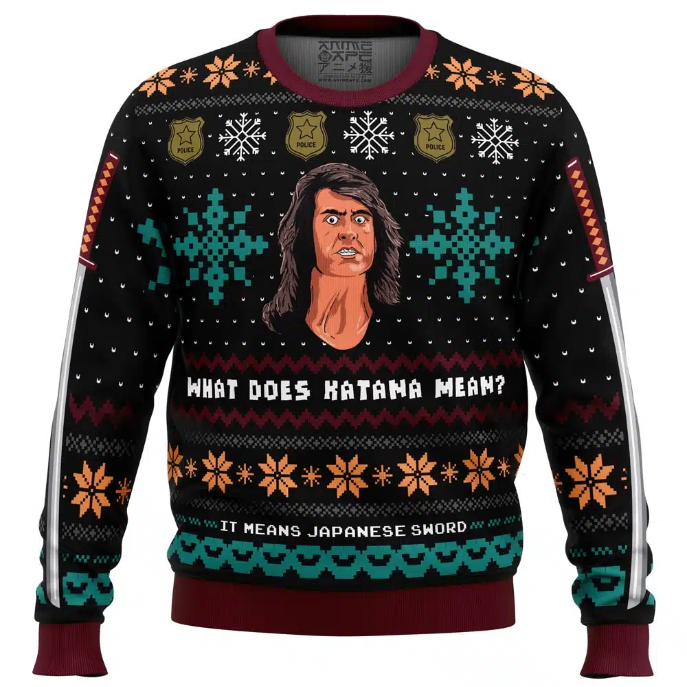 Buildercar - What does Katana mean? Samurai Cop Ugly Christmas Sweater