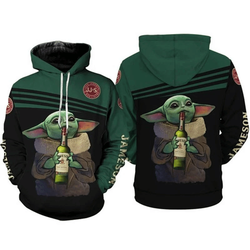 Buildercar - Whisky Lovers Baby Yoda Holding Jame 3d Hoodie