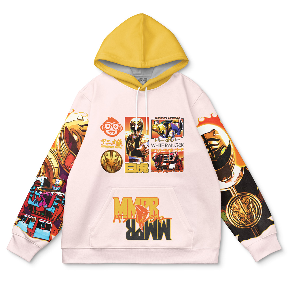 Buildercar - White Ranger Mighty Morphin Power Rangers Streetwear Hoodie - Image 2
