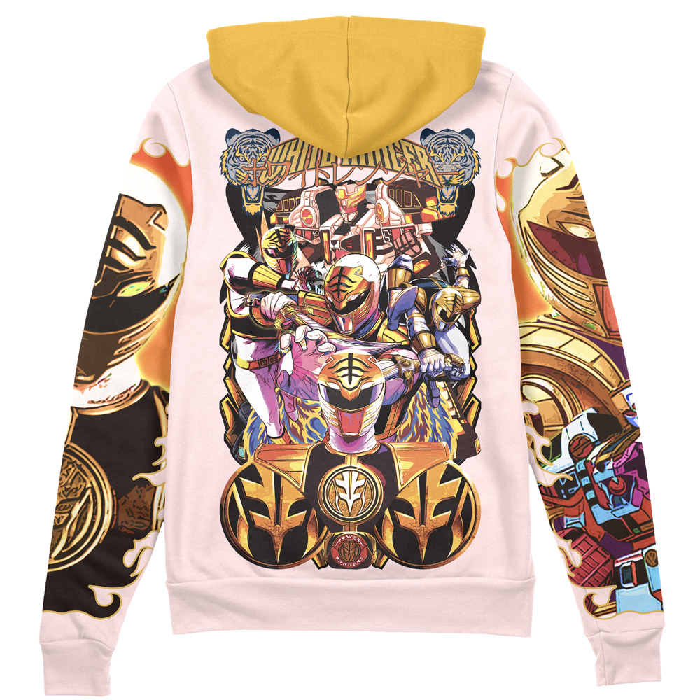 Buildercar - White Ranger Mighty Morphin Power Rangers Streetwear Zip Hoodie Jacket