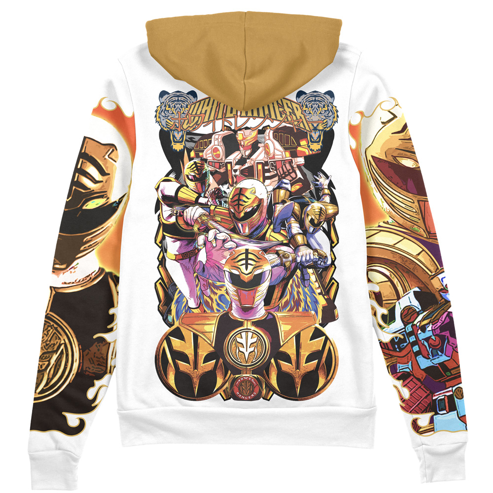 Buildercar - White Ranger V2 Mighty Morphin Power Rangers Streetwear Zip Hoodie Jacket