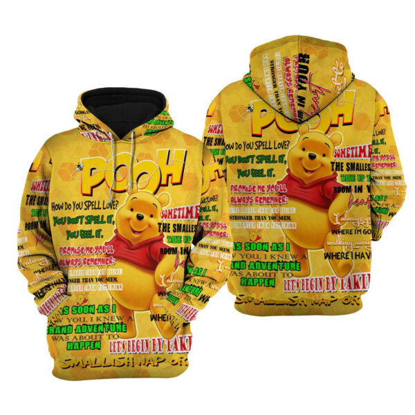 Buildercar - Winnie Pooh Punk Words Pattern Fan Gift Stylist Unisex Cartoon Graphic Outfits Aop Hoodie 2221