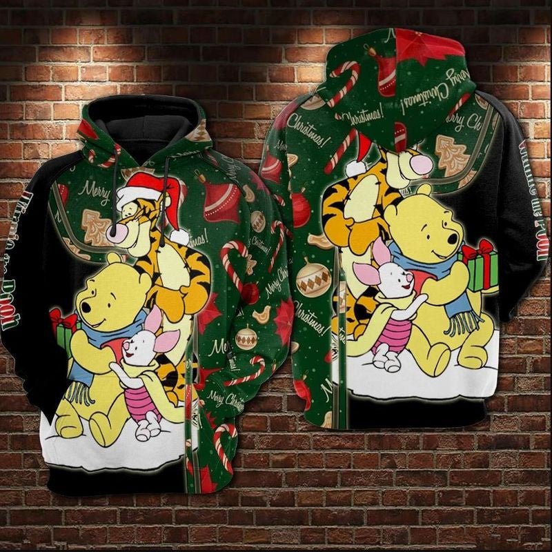 Buildercar - Winnie The Pooh And Friends Open Christmas Gift Over Print 3d Hoodie
