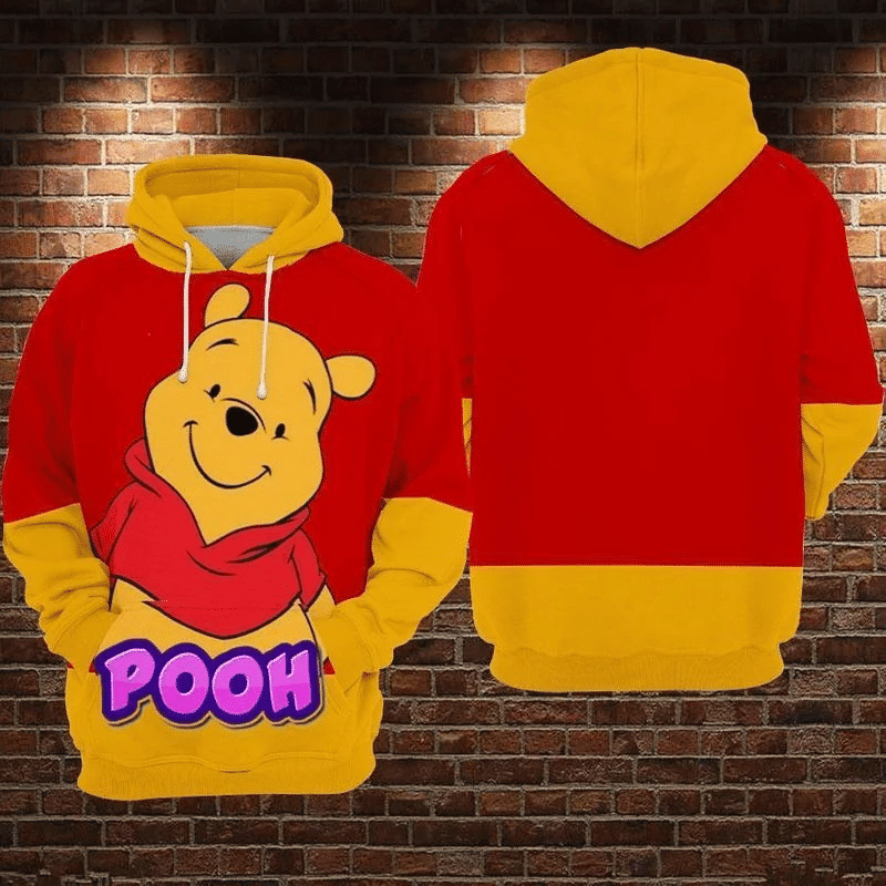 Buildercar - Winnie The Pooh Bear Red & Yellow Over Print 3d Hoodie