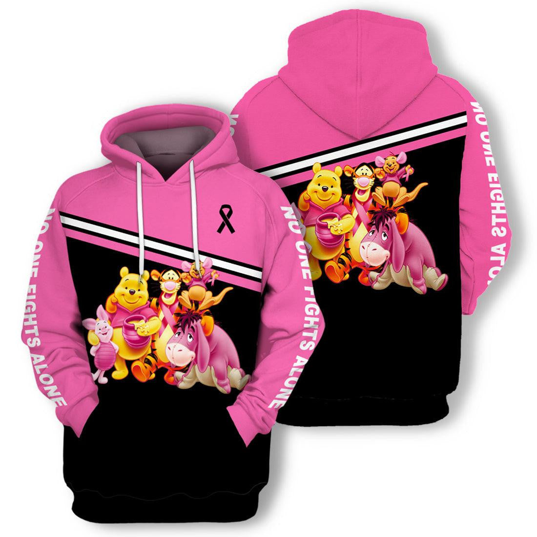Buildercar - Winnie The Pooh Disney, Breast Cancer Awareness No One Fights Alone Aop Hoodie