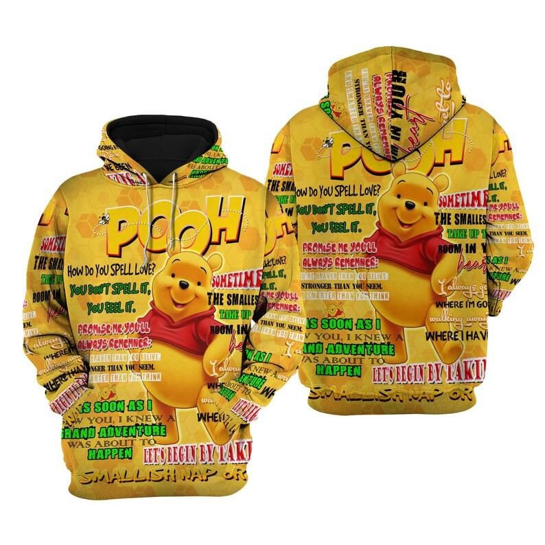 Buildercar - Winnie-the-pooh Disney Cartoon, Disney Quotes, Pooh Punk Words Pattern All Over Print Hoodie
