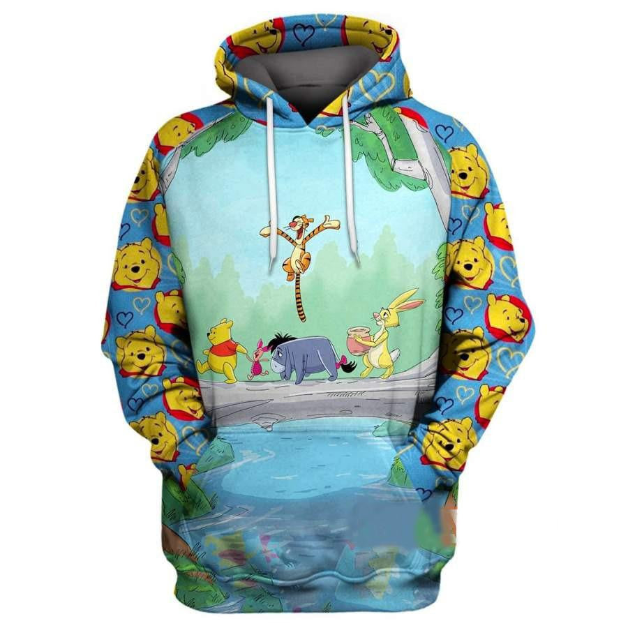 Buildercar - Winnie-the-pooh Disney Fan Gift, Winnie-the-pooh Emoji Face And Friends Tigger Eeyore Piglet All Over Print Hoodie