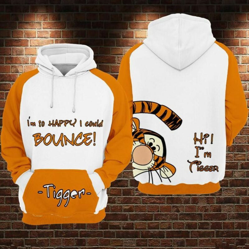 Buildercar - Winnie The Pooh Tigger I'm So Happy Bounce Over Print 3d Hoodie