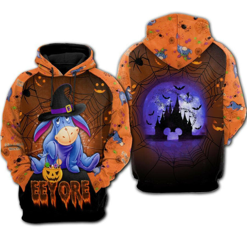 Buildercar - Witch Eeyore Halloween Night Orange Hoodie Winnie The Pooh 3d Hoodie