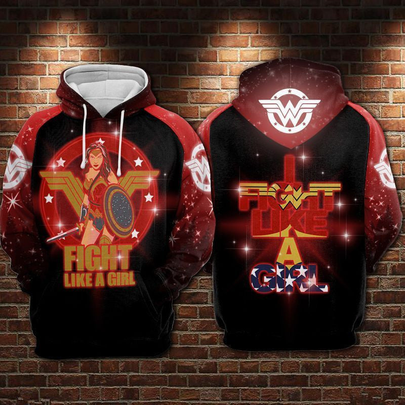 Buildercar - Wonder Woman Figth Like A Girl Over Print 3d Hoodie