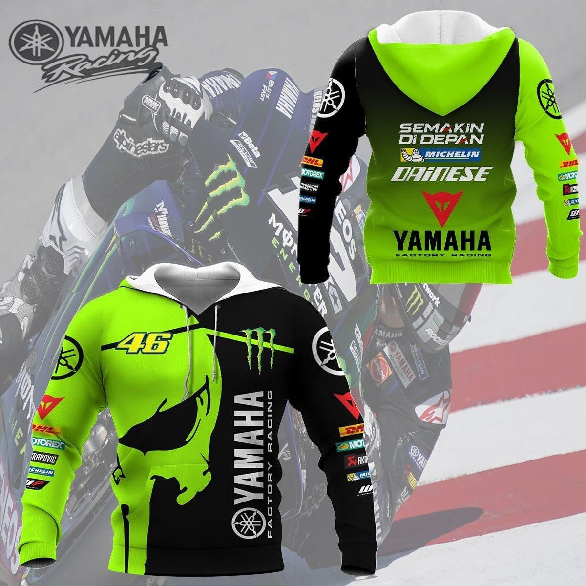 Buildercar - Yamaha Factory Racing Skull Valentino Rossi Vr46all Over Print Hoodie 146
