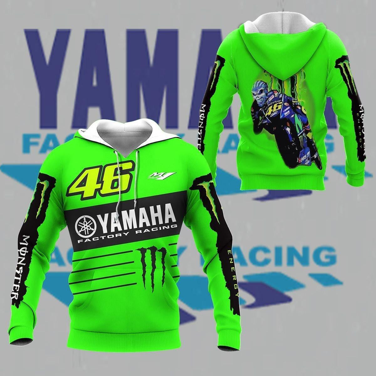 Buildercar - Yamaha Factory Racing Team Skull Vr46 All Over Print Hoodie 140