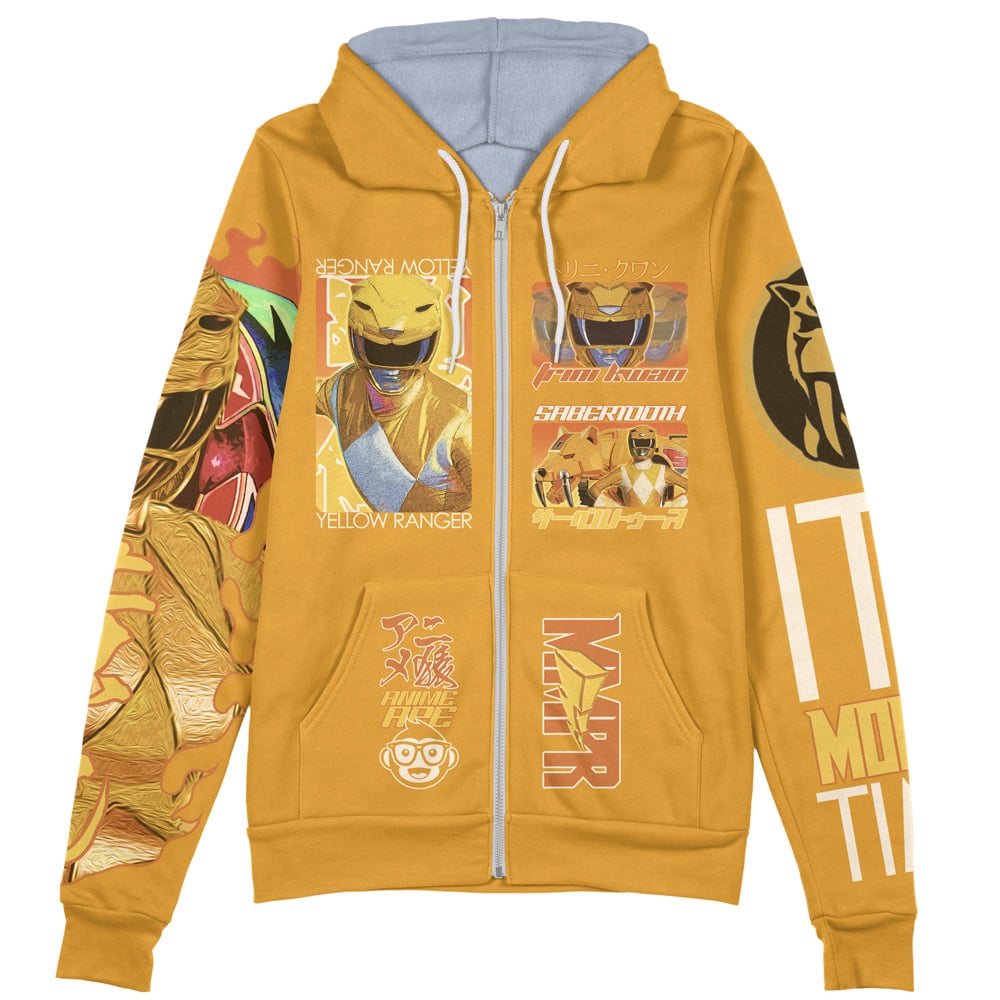 Buildercar - Yellow Ranger Mighty Morphin Power Rangers Streetwear Zip Hoodie Jacket - Image 2