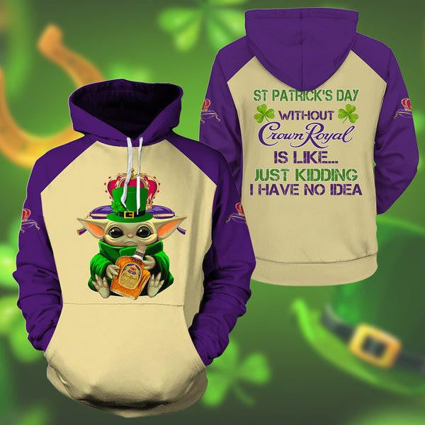 Buildercar - Yoda Crown Royal St Patrick Day Hoodie, Gift For Fan 3d All Over Print Shirt Hoodie