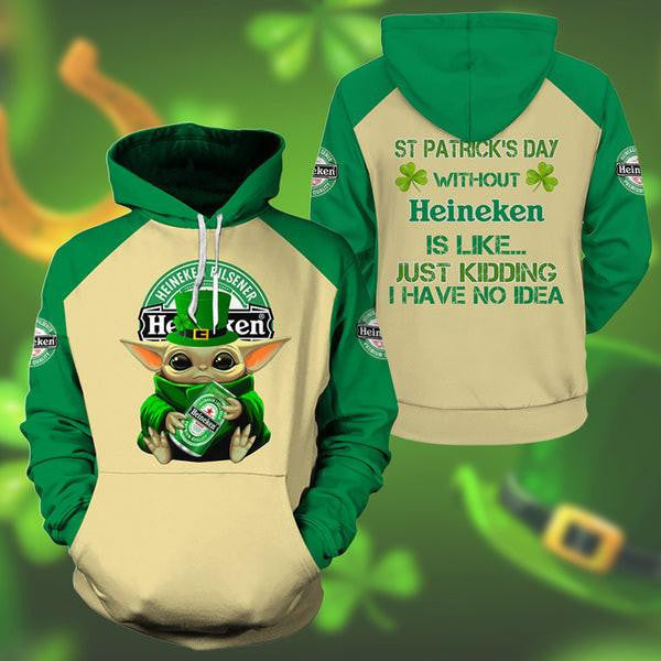 Buildercar - Yoda Heineken St Patrick Day Hoodie, Gift For Fan 3d All Over Print Shirt Hoodie