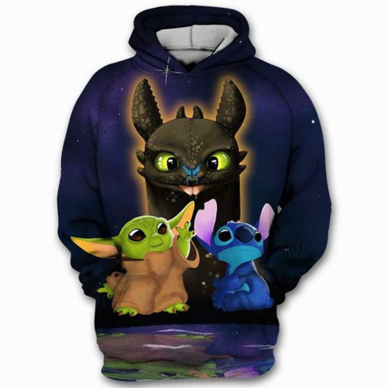Buildercar - Yoda Stitch Tootless Baby Yoda Lilo And Stitch Star Wars 3d Hoodie G