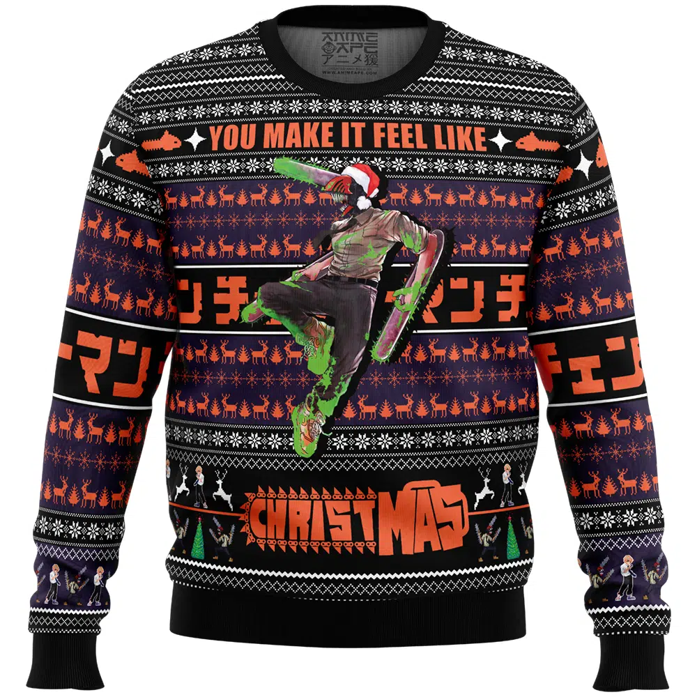 Buildercar - You Make It Feel Like Christmas Chainsaw Man Ugly Christmas Sweater