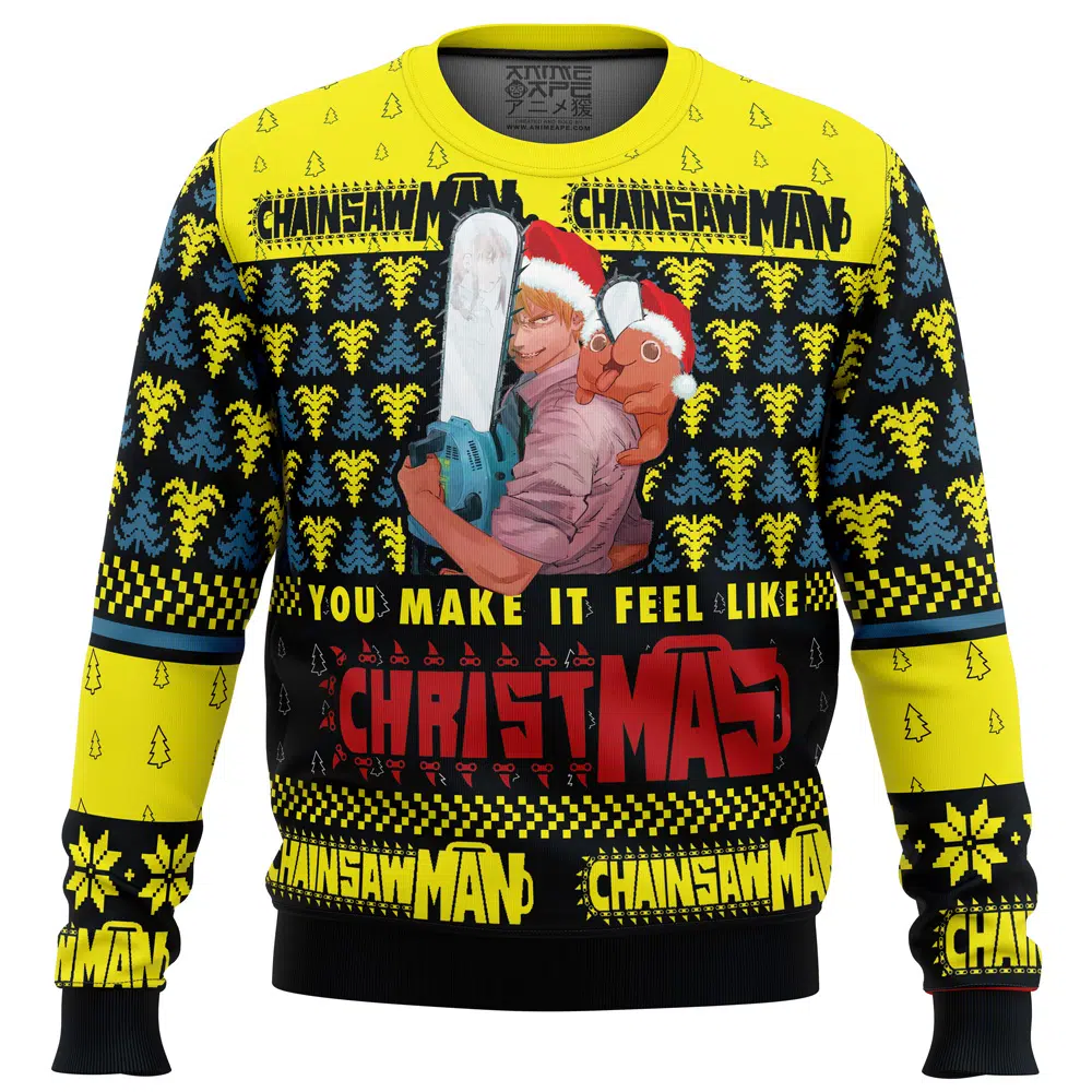 Buildercar - You Make It Fell Like Christmas Chainsaw Man Ugly Christmas Sweater
