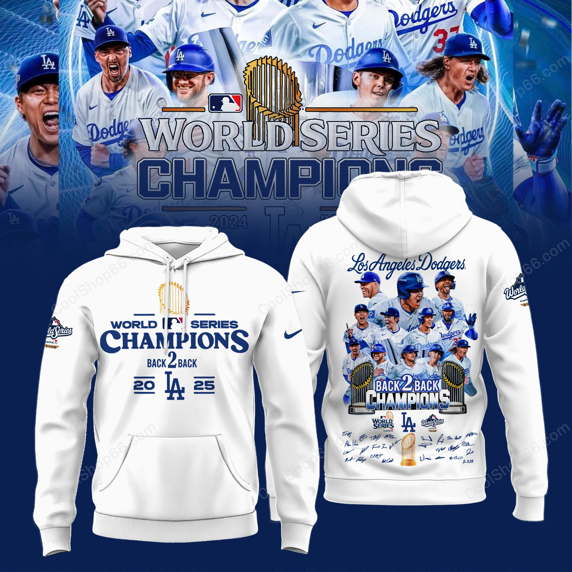 Buildercar - Los Angeles Dodgers 2025 World Series Champions V1 White Hoodie