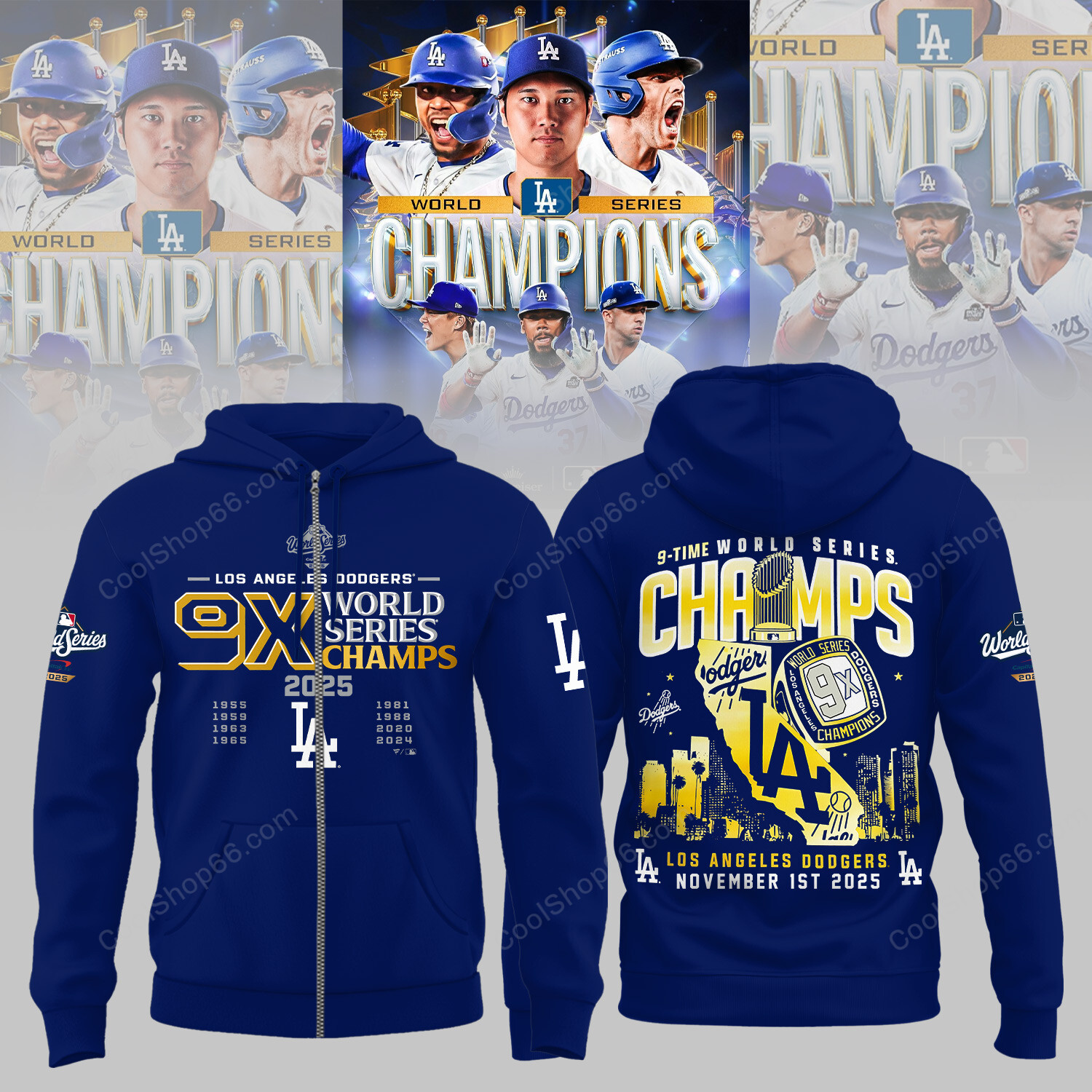 Buildercar - Los Angeles Dodgers 2025 World Series Champions V2 Blue Zip Hoodie
