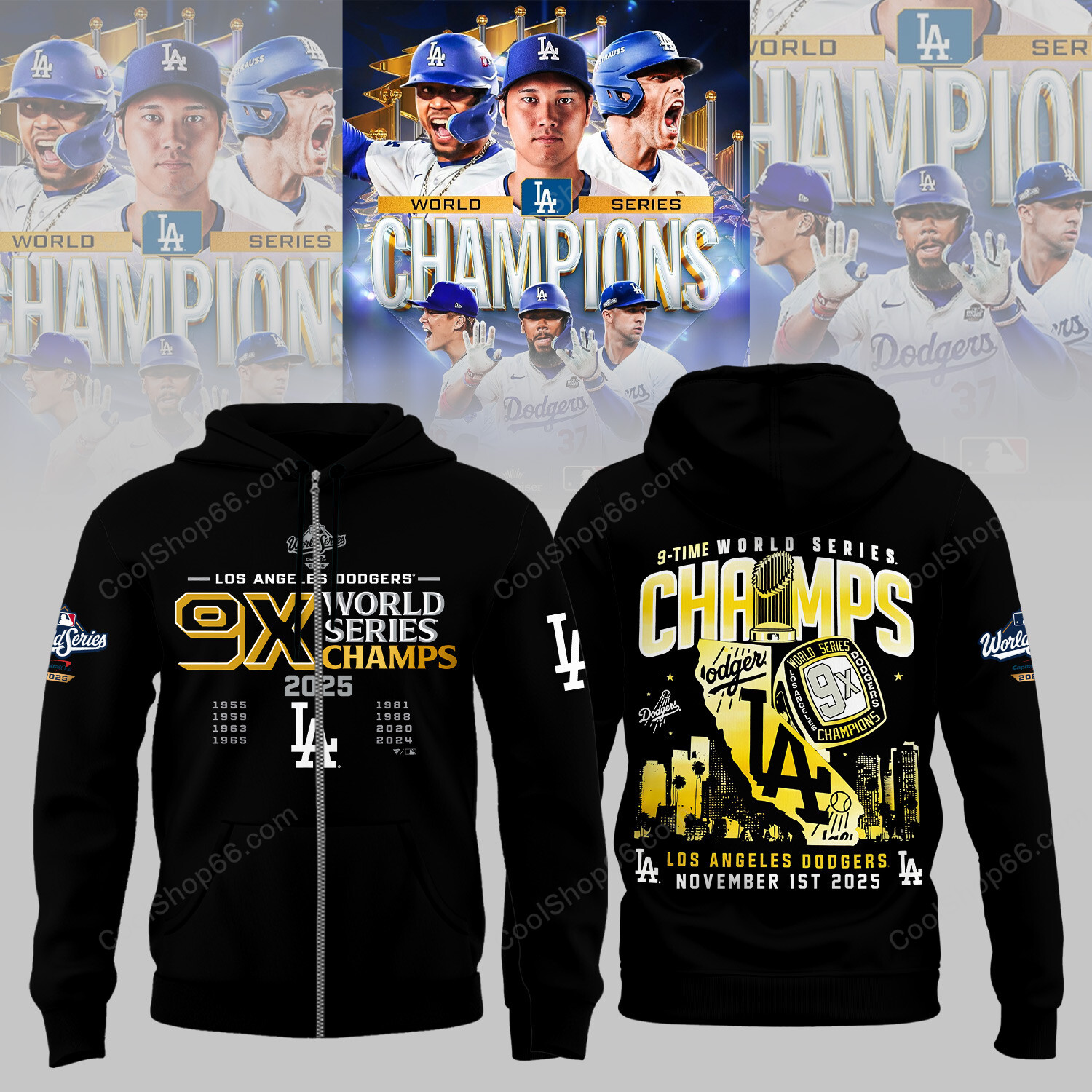 Buildercar - Los Angeles Dodgers 2025 World Series Champions V2 Black Zip Hoodie