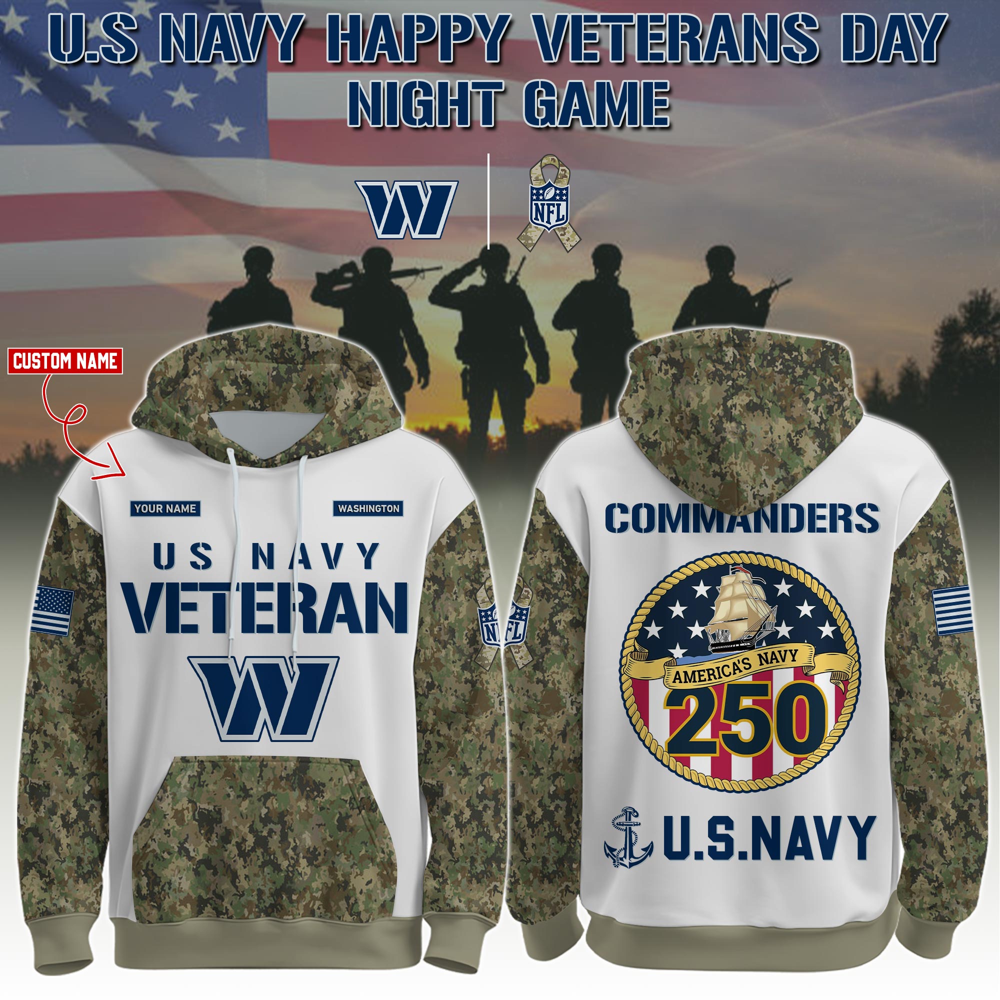 Buildercar - Washington Commanders-Navy Veteran 250th Birthday Limited Editions Hoodie NFL