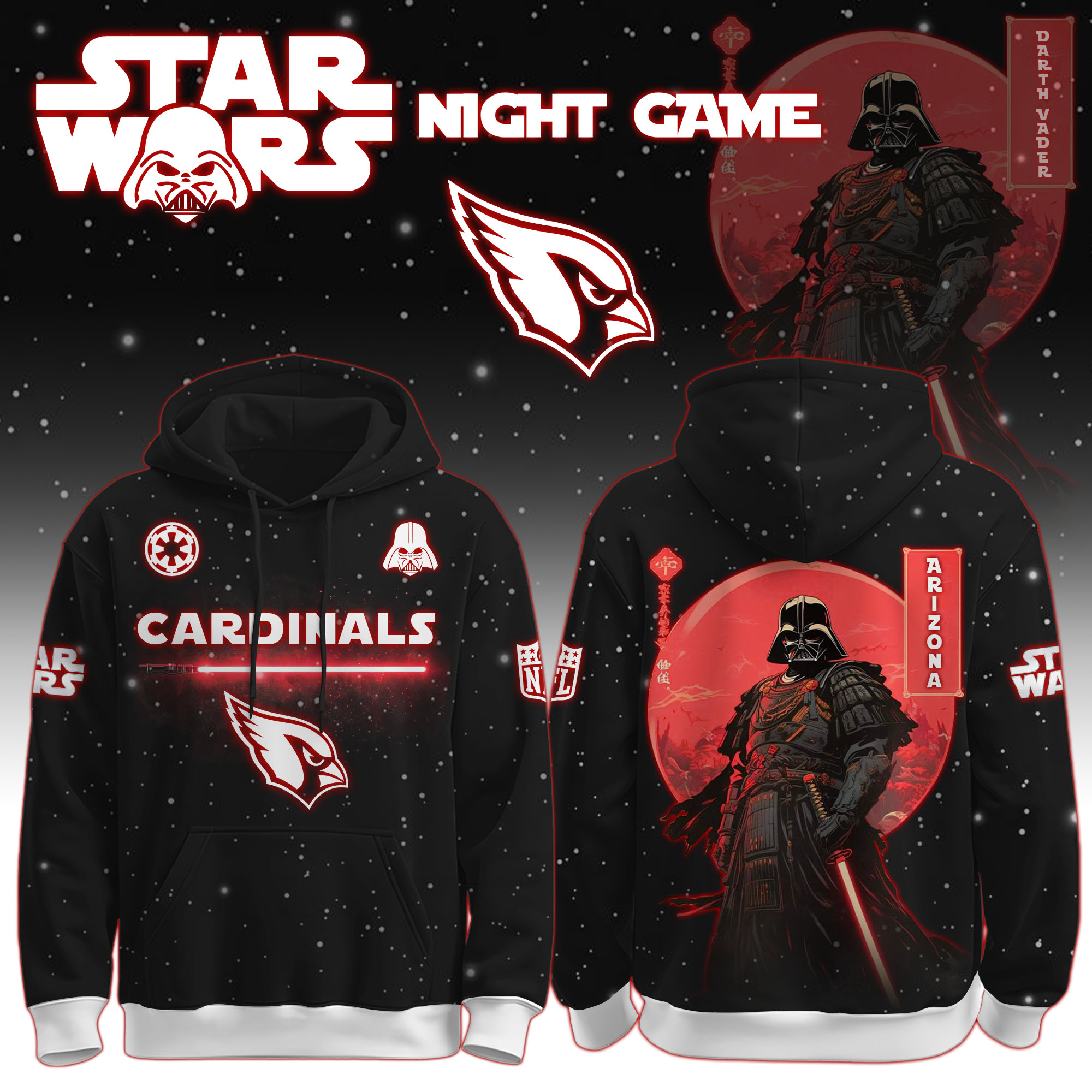 Arizona Cardinals | Premium NFL x Night Game Red Moon Star War Limited Editions Hoodie