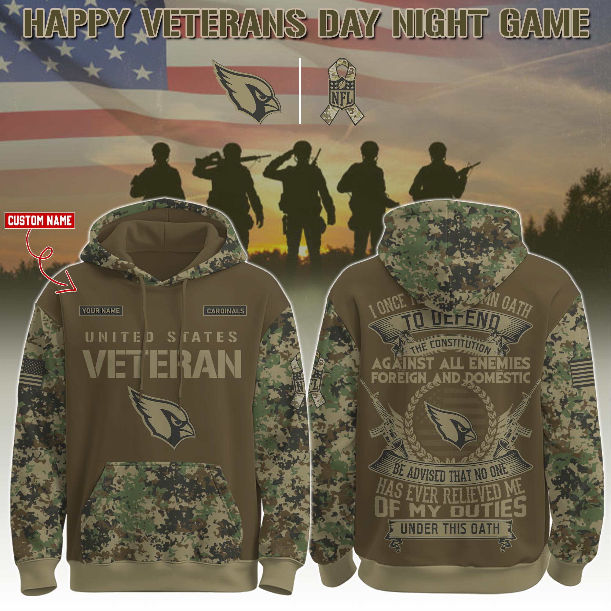 Arizona Cardinals | Premium NFL x Personalized U.S Veteran I Once Took a Solemn Oath to Defend the Constitution Limited Editions Hoodie