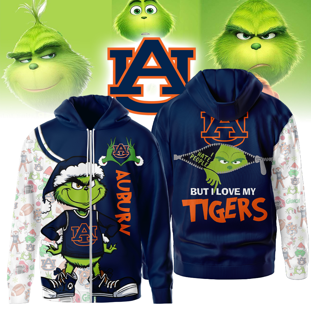 Auburn Tigers |  Premium NCAA Funny Grinch Football All Over Print Zip Hoodie