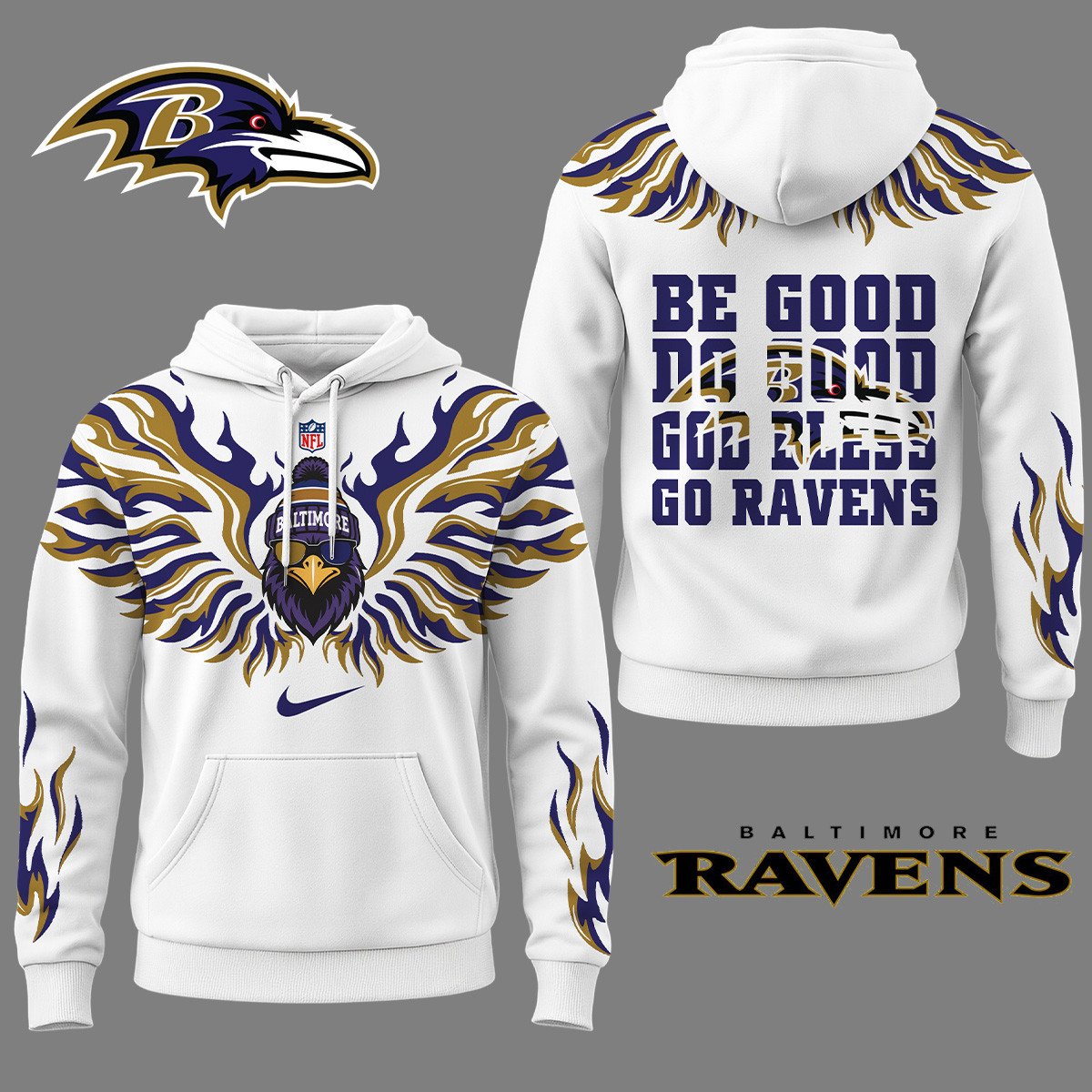 Baltimore Ravens | Premium NFL Fire Wings 3D Hoodie