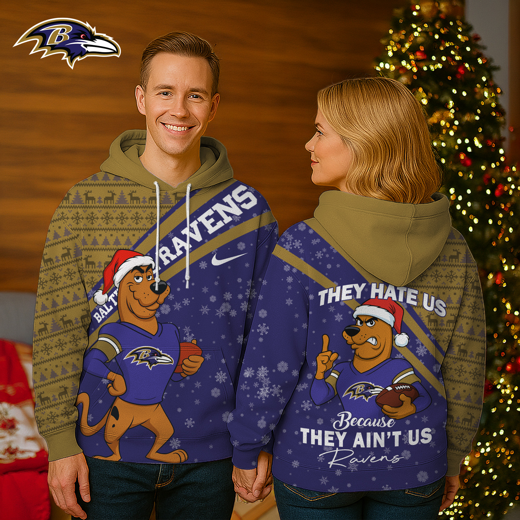 Baltimore Ravens | Premium NFL Funny Scooby- Doo Christmas 3D Hoodie