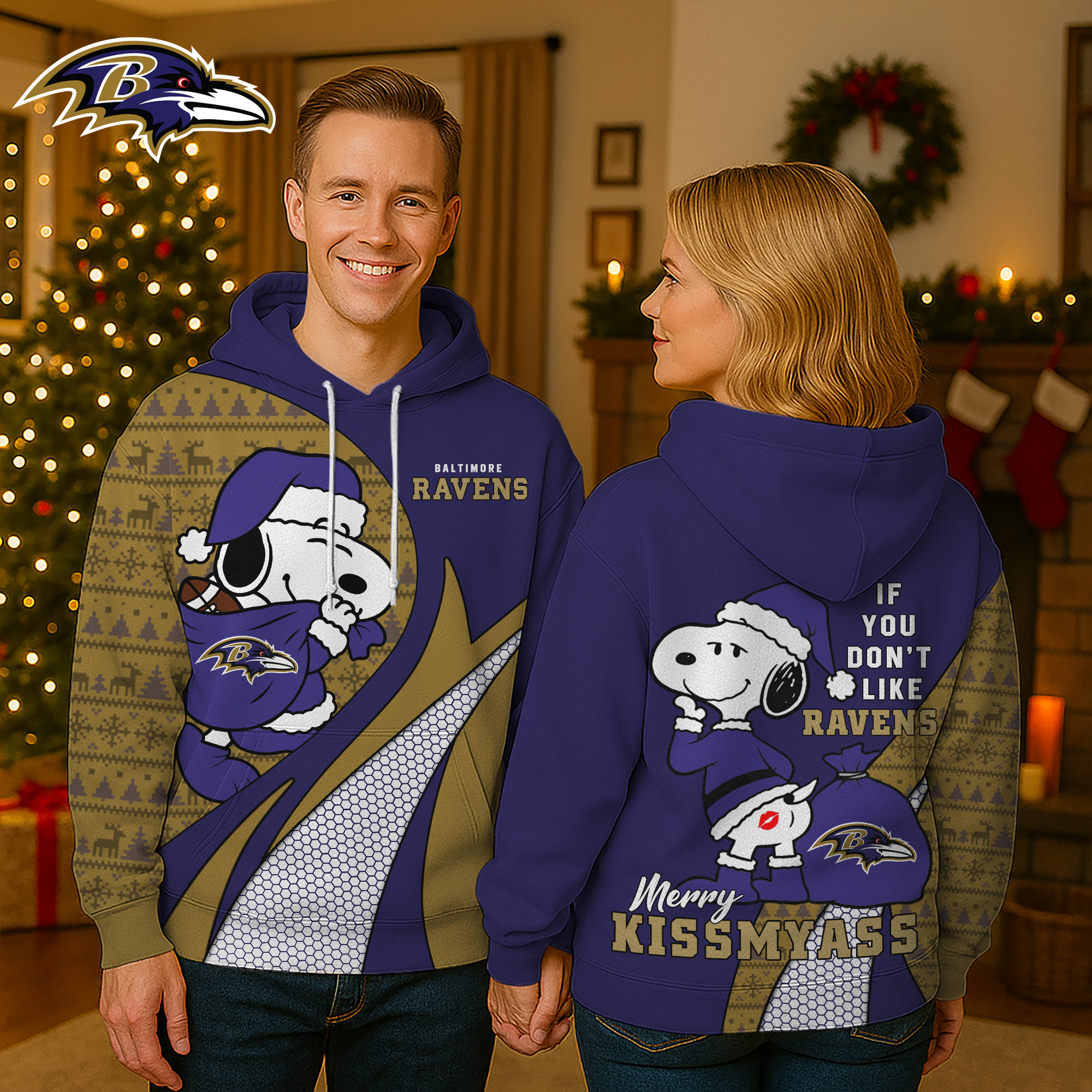 Baltimore Ravens | Premium NFL Funny Snoopy Christmas 3D Hoodie